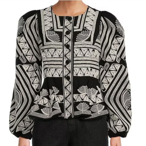 Antonio Melani x Jennifer Sumko Kathleen Embroidered Twill Crew Neck Quilted Jac - Picture 1 of 11